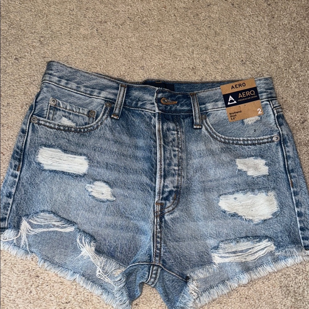 Aeropostale Blue Distressed Jean Shorts Boyfriend 2.5”